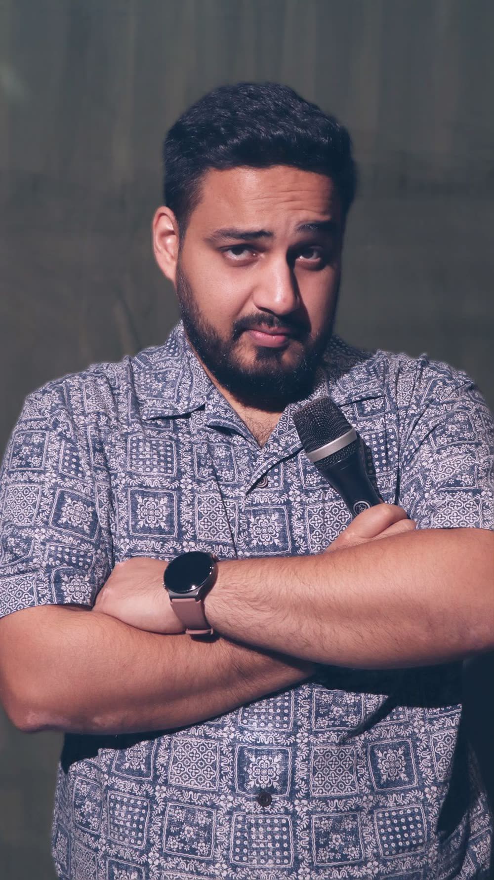 Raghav Grover with arms crossed, looking unimpressed